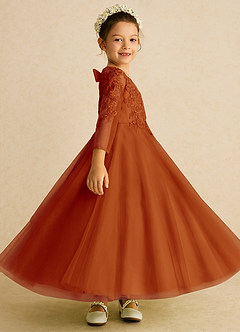Azazie Precious Flower Girl Dresses Paprika A-Line Lace Tulle Dress image3