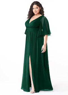 Azazie Temeka Abiti da Damigella Abito A-Line in Chiffon Increspato Smeraldo image9