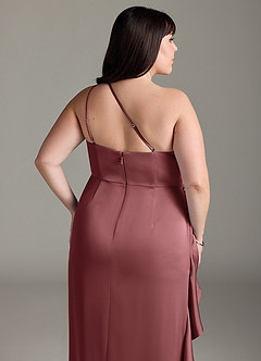 Azazie Latrice Bridesmaid Dresses Amethyst Sheath One Shoulder Cascading Ruffles Stretch Satin Dress image12