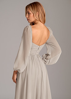 Azazie Alia Bridesmaid Dresses Frost A-Line Long Sleeve Chiffon Dress image2