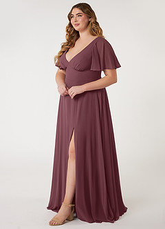 Azazie Kimber Bridesmaid Dresses Sangria A-Line Flounce Sleeve Chiffon Dress image2