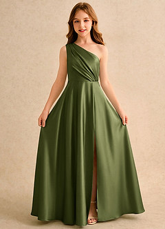 Azazie Puddles Girls Formal Flower Girl Klänningar Klä A-Line i Stretch Satin Ena axeln image5