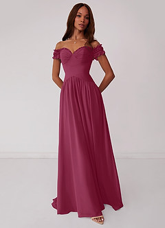 Barbie ♥ Azazie Bridesmaid Dresses Mulberry A-Line Off the Shoulder Chiffon Convertible Dress image1