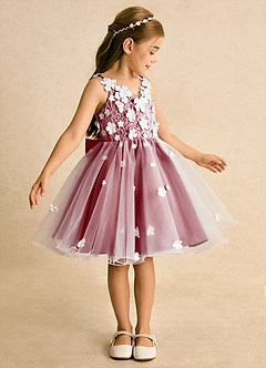 Azazie Junebug vestidos de niña de las flores Vestido de Marfil Escarlata de Tul de Princesa con Encaje image4