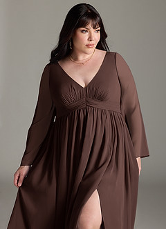 Azazie Teton Final Sale A-Line Long Sleeve Chiffon Floor-Length Dress image12