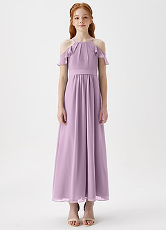 Azazie Chaya Junior Wisteria A-Line Off the Shoulder Chiffon Dress image3