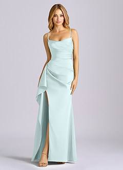 Azazie Sarai Suknie dla druhen Osłona Gorset Satyna elastyczna Do ziemi Sukienka image3