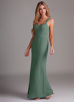 Azazie Denice Bridesmaid Dresses Eucalyptus Sheath Pleated Chiffon Dress image3