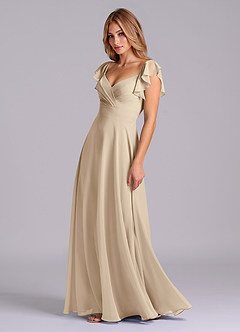 Azazie Leilani Bridesmaid Dresses Champagne A-Line Pleated Chiffon Dress image4