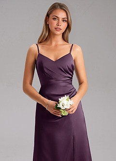 Azazie Azuree Bridesmaid Dresses Plum A-Line Pleated Stretch Satin Dress image14