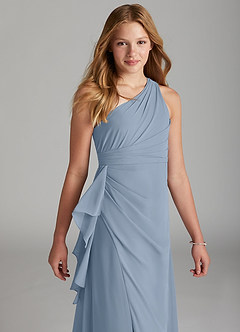 Azazie Maive Junior Dusty Blue A-Line Pleated Chiffon Dress image4