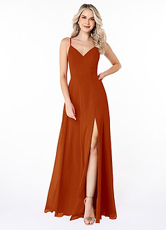 Azazie Lena Bridesmaid Dresses Paprika A-Line Lace Chiffon Dress image1