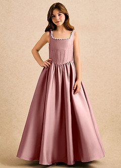 Azazie Enid Girls Formal Sukienki dla dziewczynek sypiących kwiaty Linia A Zroszony Satyna elastyczna Długość podłogi Sukienka image4