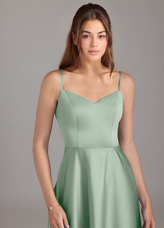 Azazie Marley Bridesmaid Dresses Agave A-Line Off the Shoulder Stretch Satin Convertible Dress image2