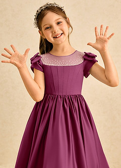 Azazie Toffee Abiti da Ragazza di Fiori Abito Stile Principessa in Raso Opaco Fiocco Gelso image6