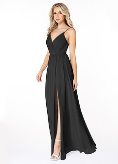 Azazie Gracie Bridesmaid Dresses Black A-Line Pleated Chiffon Dress image4