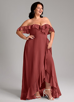 Azazie Lyra Bridesmaid Dresses Terracotta A-Line Chiffon Convertible Dress image14