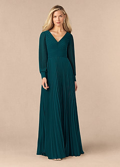 Azazie Zina Abiti per la Madre della Sposa Abito A-Line in Chiffon Plissettato Pino image1