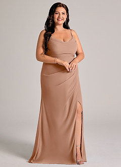 Azazie Deandra Bridesmaid Dresses Champagne Rose Mermaid Pleated Chiffon Dress image10
