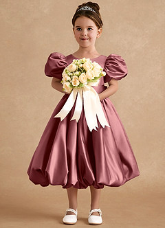 Azazie Jellybean Flower Girl Dresses Amethyst Ball-Gown Ruched Matte Satin Dress image3