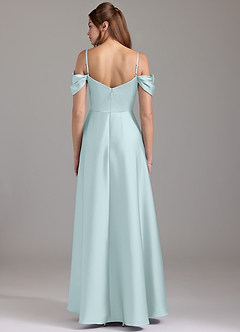 Azazie Marley 신부 들러리 드레스 A라인 오프 더 숄더 스트레치 새틴 바닥 길이 드레스 image5