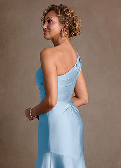 Azazie Haifa Klänningar till brudens mor Klä Sjöjungfru i Stretch Satin Ena axeln Puderblå image7