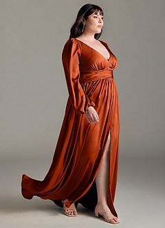 Azazie Norah Robes de demoiselle d'honneur Robe Trapèze en Satin extensible Paprika image10