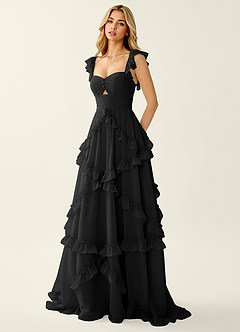 Mirabelle Black Chiffon Corset Lace Up Back Ruffled Prom Dress image7