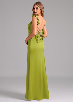 Azazie Jessamine Bridesmaid Dresses Lemongrass Sheath Corset Stretch Satin Dress image2