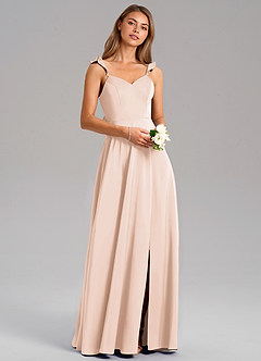 Azazie Everett Bridesmaid Dresses Blushing Pink A-Line Stretch Satin Dress image1