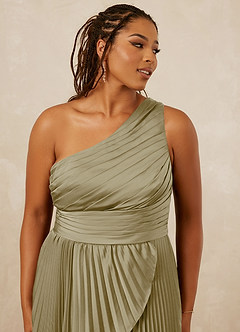 Christian Siriano Bridal for Azazie 1008 Bridesmaid Dresses Moss Green A-Line One Shoulder Stretch Satin Dress image12