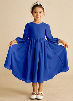 Azazie Lolo Abiti da Ragazza di Fiori Abito A-Line in Chiffon Con Maniche Blu Reale image3