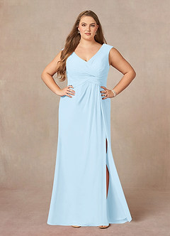 Azazie Sally vestidos de madre de la novia Vestido de Azul Cielo de Gasa de Corte En A con Cuello en V plisado image8