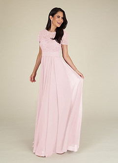 Azazie Annette Mother of the Bride Dresses Blushing Pink A-Line Lace Chiffon Dress image1