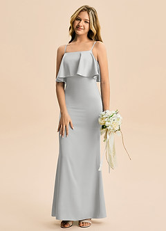 Azazie Galene Junior Jurk van Stretch Satijn met Zeemeermin Zilver image4