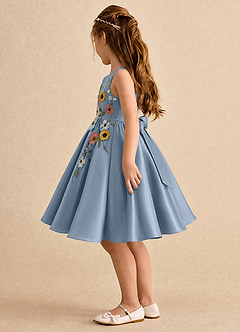 Azazie Prima Flower Girl Dresses Dusty Blue A-Line Bow Matte Satin Dress image4