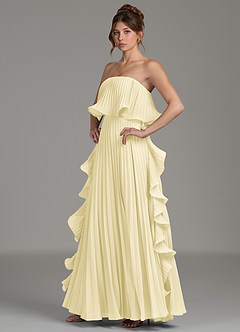 Azazie Alexia Bridesmaid Dresses Lemon Sorbet A-Line Ruched Chiffon Dress image3