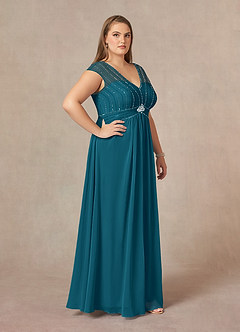 Azazie Star Mother of the Bride Dresses Ink Blue A-Line V-Neck sequins Chiffon Dress image9