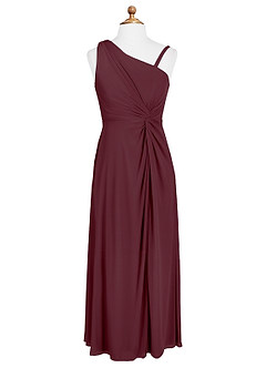 Azazie Brooke Junior Cabernet A-Line Pleated Mesh Dress image5