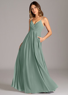 Azazie Amani Brautjungfernkleider A-Linie Plissee Chiffon Kleid Silberner Salbei image1