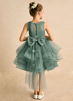 Azazie Tinie Blumenmädchenkleider Ballkleid Schleifen Tüll Kleid Eukalyptus image1