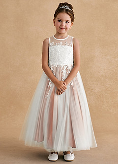 Azazie Bitsy Flower Girl Dresses Ivory Cinnamon A-Line Lace Tulle Dress image4