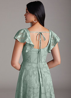 Azazie Bondi Bridesmaid Dresses Agave A-Line Ruched Floral Burnout Dress image2