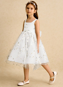 Azazie Bean Robe Demoiselle D'honneur Fillette Robe Princesse en Tulle Sans manches Ivoire image5