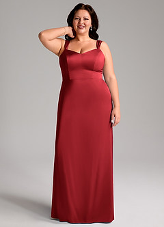 Azazie Denice Bridesmaid Dresses Scarlet Sheath Pleated Stretch Satin Dress image8