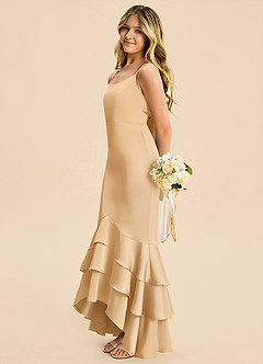 Azazie Fay Junior Vestido Oro de Satén Elástico de Corte Sirena con Drapeado image1
