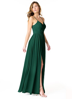 Azazie Cora Vestidos de damas de honor Vestido de Esmeralda de Gasa de Corte en A con Plisado image4
