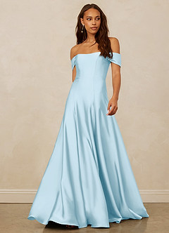 Christian Siriano Bridal for Azazie 1002 Bridesmaid Dresses Sky Blue A-Line Off the Shoulder Stretch Satin Convertible Dress image1
