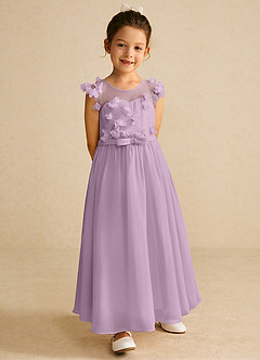 Azazie Arlo Flower Girl Dresses Wisteria A-Line Bow Chiffon Dress image4
