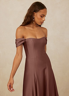 Christian Siriano Bridal for Azazie 1002 Bridesmaid Dresses Espresso A-Line Off the Shoulder Stretch Satin Convertible Dress image4